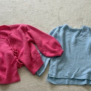 Shein Pink Tie-Front V-Neck Sweater & Light Blue V-Neck Sweater from H&M sweater